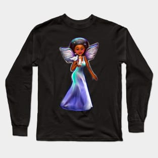 Angel with dove and candle. Black angel of peace ! With glow, Afro hair, brown eyes, Cherry pink lips and dark brown skin. Hair love ! Long Sleeve T-Shirt